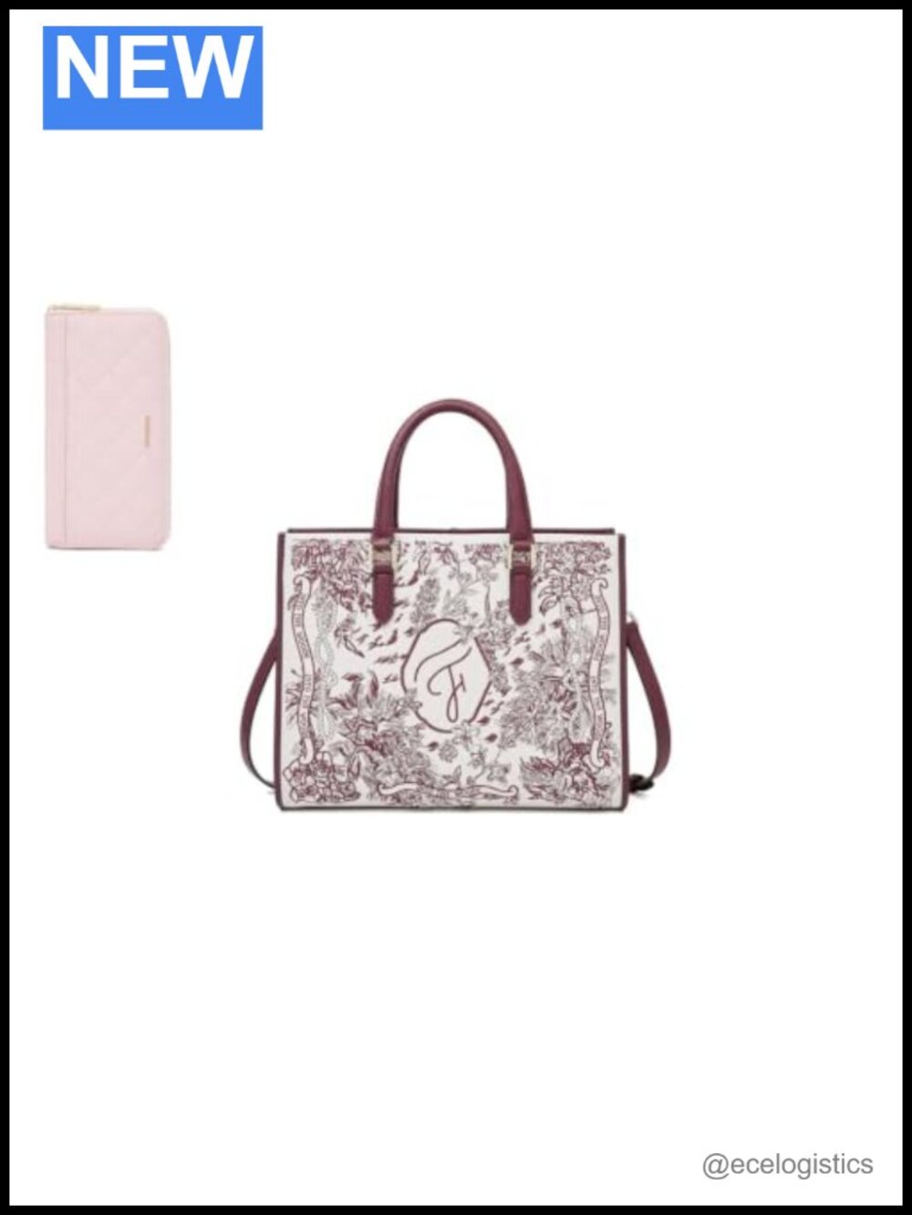 Medium Tote Bag with Matching Leather Wallet Set Embroidery Casual Work